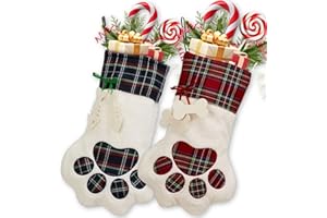 2 Pack Christmas Stockings for Dogs Cats, Pet Xmas Stockings, 15.7’’ Holiday Stocking, Plush & Plaid Hanging Socks, Large Pet