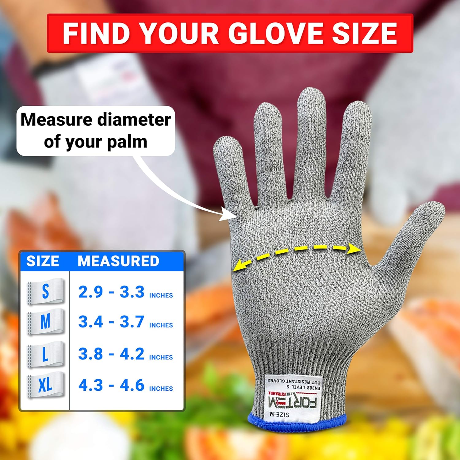 Fortem Cut Resistant Gloves, 2 Pairs (4 Gloves), Level 5 Protection, Food Grade, EN388 Certified (Medium) - - 