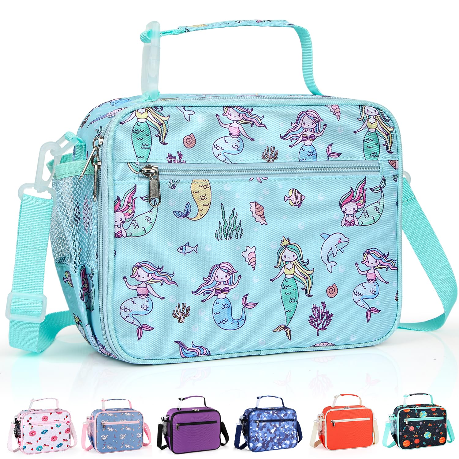 hombrima Insulated Lunch Box Bag, Kids Thermal Cool Bags with Adjustable Strap for Adults Children Women Men Boys Girls School Office Outdoor (LG-Mermaid)