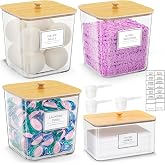 HomePekite Laundry Pods Storage Container, Clear Acrylic Laundry Room Organization and Storage ,Detergent Powder Container,with Wooden Lids &amp; Labels, 3+1 Pack