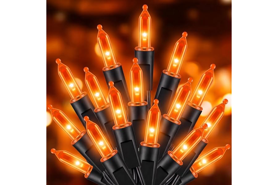 LED Orange Halloween Lights Indoor Outdoor, 33FT 100LED Mini String Lights | 8 Lighting Modes Connectable Halloween Lights, F