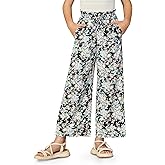 IIMMER Girls Summer Cute Print Wide Leg Dress Pants Lightweight Palazzo Pants Flowy Lounge Trousers with Pocket 5-14 Years