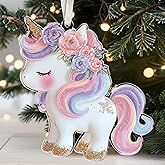 Pawzity Unicorn Ornament - Unicorn Gifts for Girls, Women - Cute Unicorns Ornaments for Christmas Tree - Rainbow Animals Christmas Ornaments 2025 - Acrylic Animal Ornament 2025