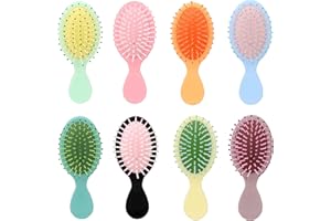 LVYOUIF 8 Pack Mini Soft Bristle Detangler Pocket Paddle Hair Brushes in 8 Colors for Men and Women - Travel-Friendly
