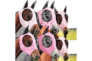 Chunful 6 Pcs Horse Fly Masks with Ears Smooth and Comfortable Cashel Mesh Fly Mask Elasticity Breathability UV Protection Horse Face Covering for Riding Supplies(Pink Bow,Large)