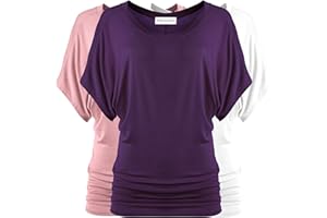 Free to Live 3 Pack Dolman Sleeve Tunic Dressy Business Casual Tops for Women Short Sleeve Shirts Work Outfits Travel Clothes
