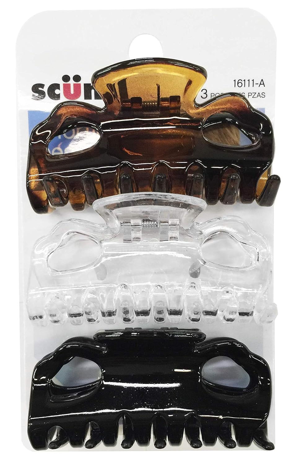 Scunci 2Loop Jaw Clips, 6CM Assorted Colors, 3Count per