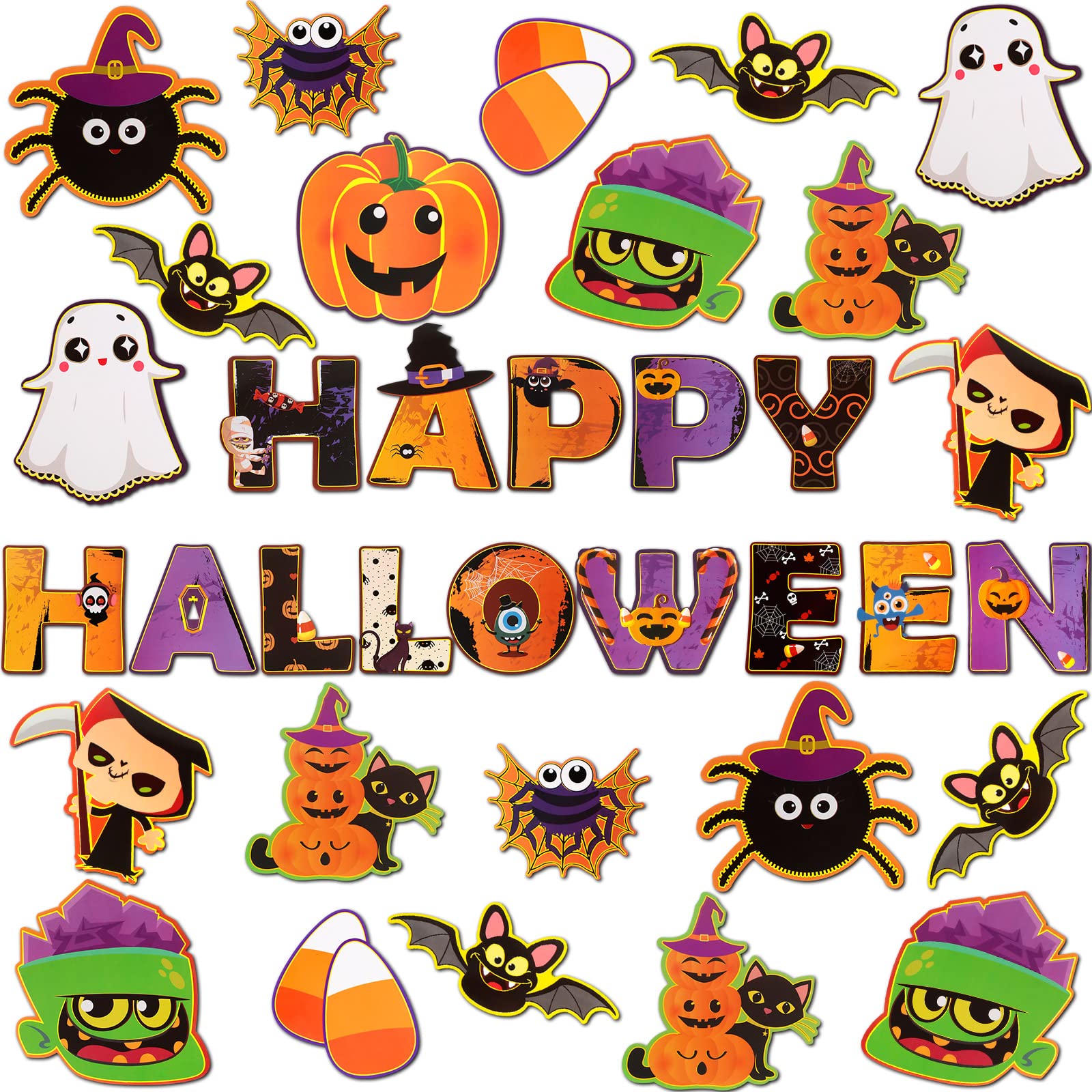Photo 1 of Marspark 68 Pieces Halloween Cutouts Halloween Classroom Bulletin Border Decoration Pumpkin Spider Cutouts Bat Cutouts Ghosts Cutouts