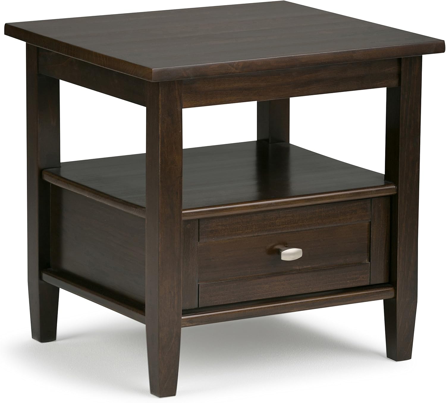 Simpli Home Warm Shaker SOLID WOOD 20 inch wide Rectangle Rustic Contemporary End Side Table in Tobacco Brown with Storage, 1 Drawer and 1 Shelf, for the Living Room and Bedroom: Kitchen & Dining
