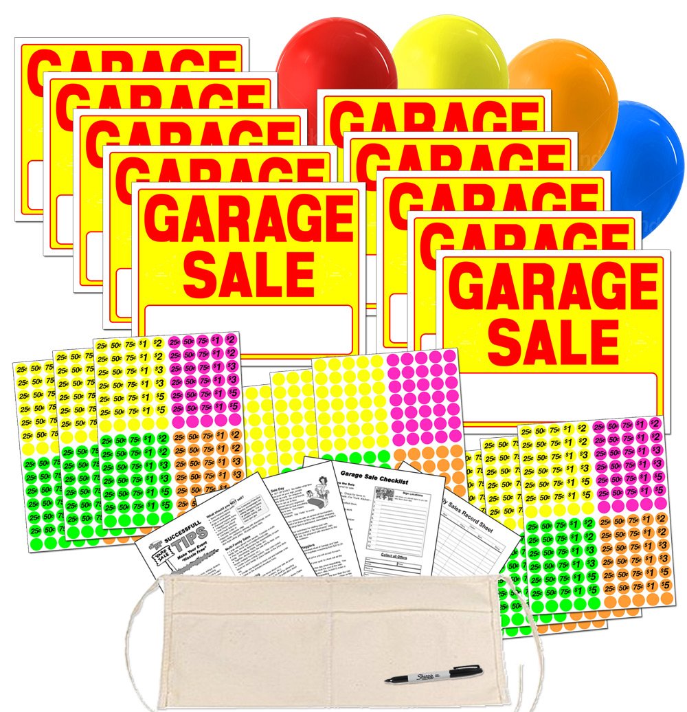 Garage Sale Sign Kit With Pricing Labels And Change Apron (A504G) on