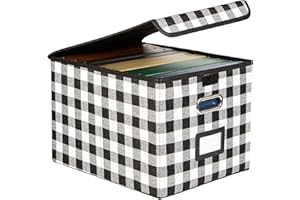TIANSE Portable File Storage Box with Lids, Foldable Linen Decorative Hanging File Organizer Box, Storage for Letters, Suit for Office or Home (Plaid-1 Pack)