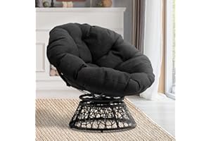 Bme Ergonomic Wicker Papasan Chair with Soft Thick Density Fabric Cushion, High Capacity Steel Frame, 360 Degree Swivel for Living, Bedroom, Reading Room, Lounge, Onyx Stone