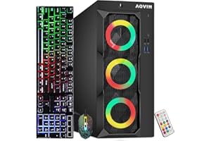 AQVIN LuminaRings Gaming PC Tower, AMD Radeon RX 550 4GB, Intel Core i7 Processor up to 4.0GHz, 16GB DDR4 RAM, 256GB NVMe SSD