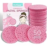 Kickleen 50-Count Compressed Facial sponges for Daily Facial Cleaning,Pink | 100% Natural Cellulose Cosmetic Spa Sponges for 