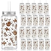 Hxezoc 20 Pack Plastic Western Cowboy Cups with Lid and Straw Clear Reusable Party Plastic Cups 14.2 oz Cowboy Party Gifts for Western Birthday Decoration Supplies