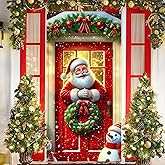 BlissYard Christmas Door Cover 71x35 Inch Santa Claus Door Banner with Wreath, Winter Holiday Decoration for Front Door, Indoor Outdoor Christmas Party Backdrop, Merry Xmas Eve Door Hanging Decor