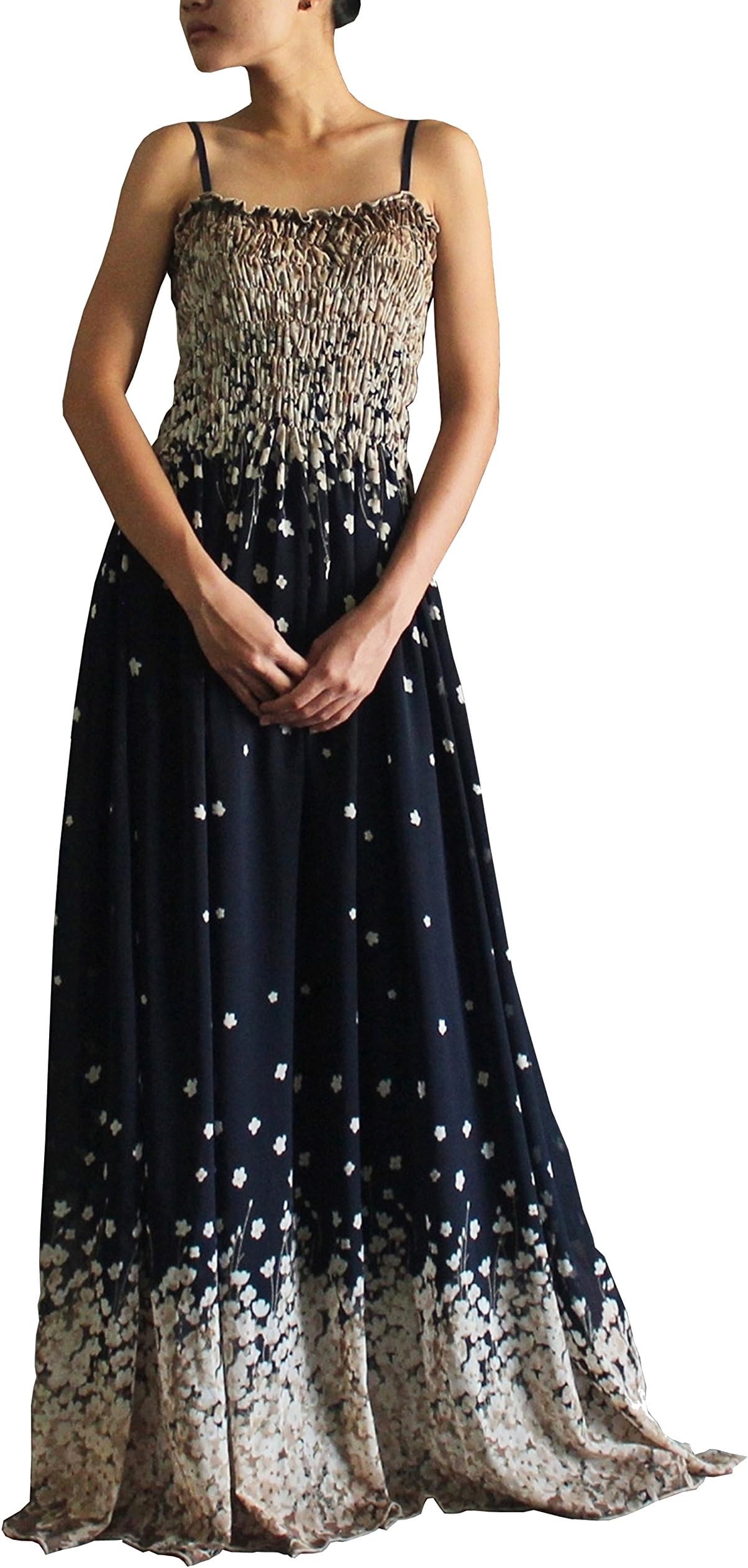 Women Maxi Floral Summer Dress Party Cocktail Boho Plus Size Casual Navy Smocked