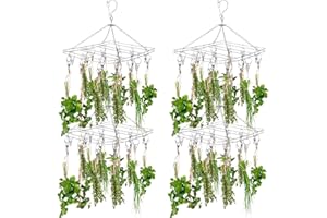 Bokon 4 Pcs Hanging Drying Rack for Herb Macrame Flower with Stainless Clip Dryer Hook for Drying Herb Air Plants Spices Flower Hydroponic Plant Ready to Use with Ceiling Hook(Rectangle)