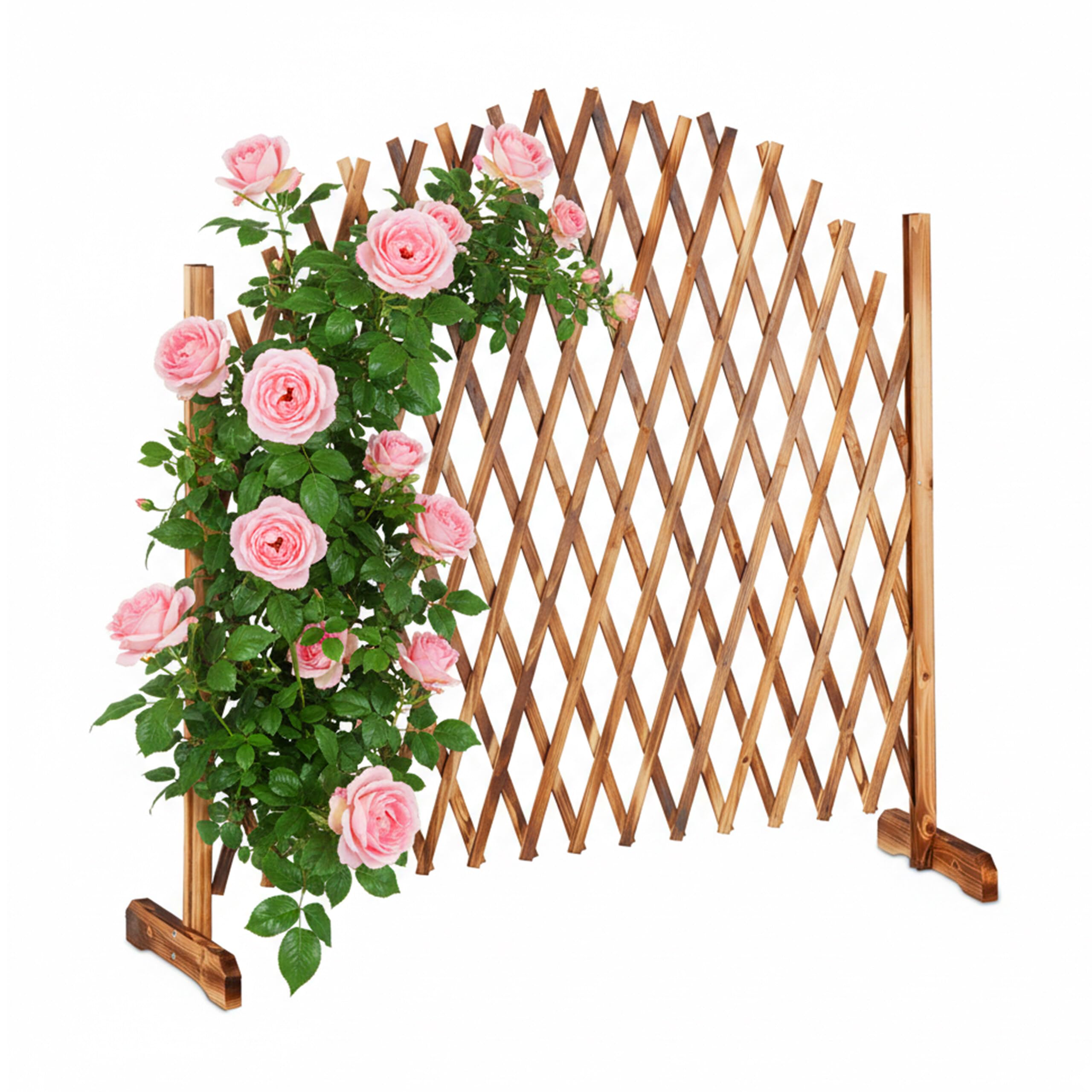 Relaxdays Wooden Trellis, Extendable, Freestanding, Garden Lattice, Balcony Climbing Aid, Natural