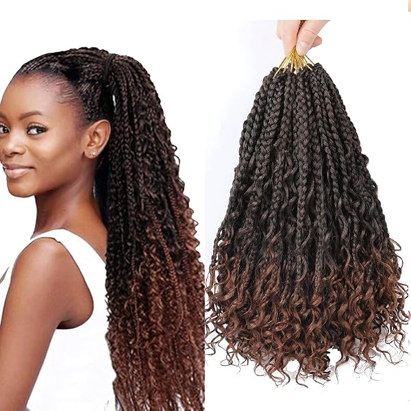 KXW 7 Packungen Goddess Box Braids Häkelhaar – Mit Lockigen Enden, 35 Cm, Synthetisch, 4 Farben