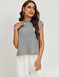 Himosyber Women's Solid Sleeveless Vest Mock Neck