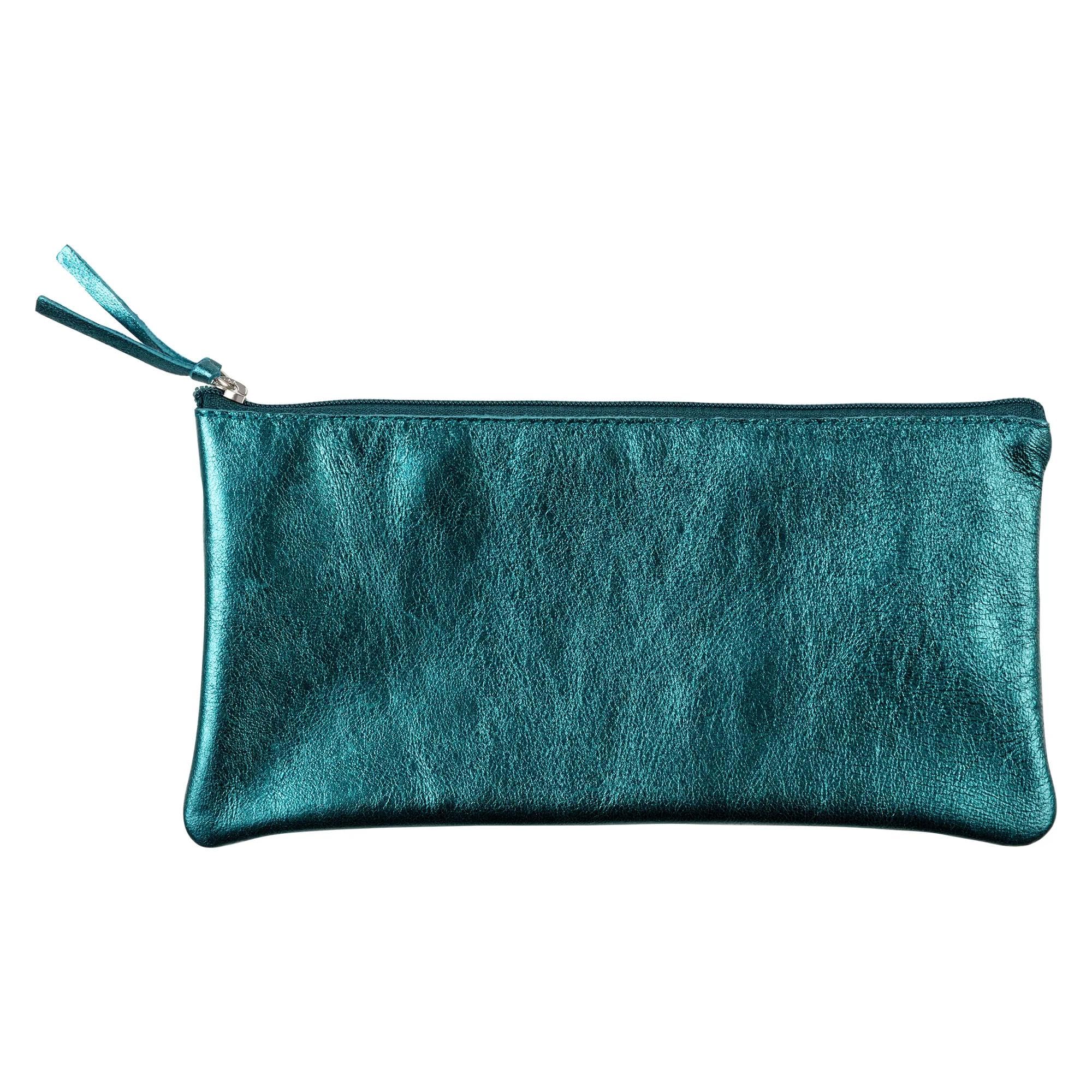 Clairefontaine 8706C - Genuine Lambskin Leather Flat Indigo Iridescent Effect Pencil Case 22x11 cm - School Supplies - Coloured Pencil Case - Pencil Tray