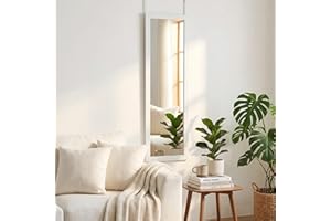 POMILER Over The Door Full-Length Mirror - 14.35" W x 50.35" H, Black/Gold/White Optional, Tool-Free Installation for Bedroom/Dorm (White)