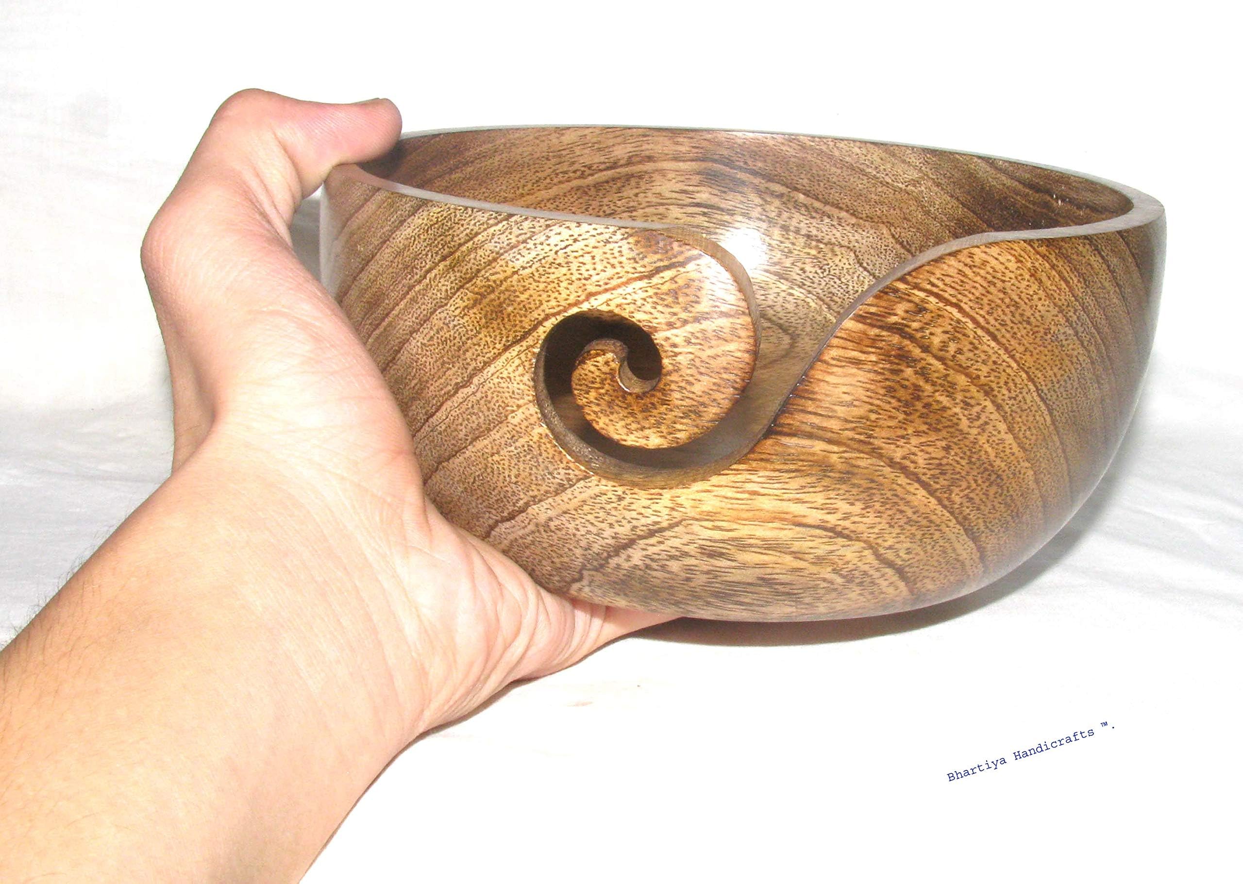 Bhartiya Handicrafts Wooden Yarn Bowl Portable Knitting Yarn Bowl Hook Holder (7 x 7 x 3 Inch)