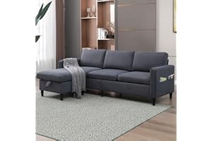 Mjkone Convertible Sectional Sofa Couch with Storage Ottoman, 86" W L-Shaped Couches for Living Room, Living Room Furniture for Living Room/Office/Bedroom (Dark Gray)