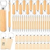 60 Pcs Laser Engraving Material Kit, Laser Cutting Materials Including Wooden Bottle Opener Blanks, Wooden Keychain,Retractab