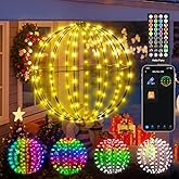 Smart Christmas Ball Lights, 12 Inch Outdoor/Indoor Hanging Tree Lights App Control, DIY RGB Colors, Music Sync, Timer LED Foldable Metal Sphere Light for Holiday Decor, Patio, Wedding Decor