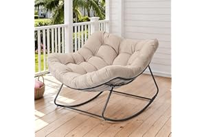 YWLVLI Outdoor Papasan Rocking Chair, 450 lbs Oversized Comfy Patio Chair with Thickened Cushion, Indoor Egg Rocking Lounge C