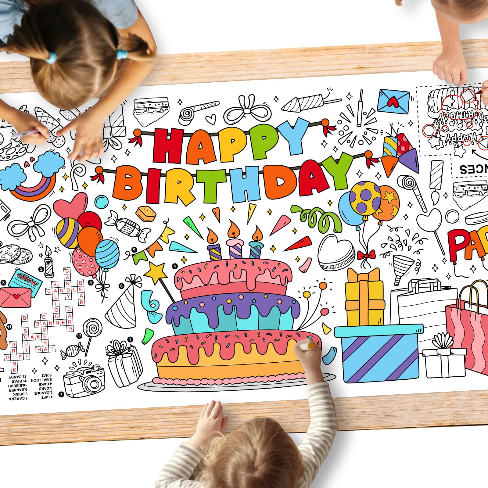 Photo 1 of Giant Coloring Poster for Classroom Wall - Versatile 31.5 x 72 Inches Birthday Activity Poster/Table Cover, School Parties, Birthday Party and Special Events Decoration