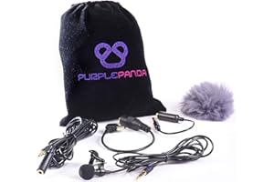 Purple Panda Lavalier Microphone Kit – Clip-On Lapel Mic for Motovlog, Creators & Vlogging – GoPro, DJI & Insta360 Action Cameras, iPhone, Android, iPad, DSLR, Zoom/Tascam, PS5 – Omnidirectional