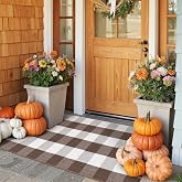 KIMODE Fall Decor Front Door Mat Buffalo Plaid Outdoor Front Porch Rug | Fall Farmhouse Checkered,Brown and White,24