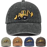 Embroidery Excavator Kids Baseball Cap for Age 2-5,Adjustable Vintage Washed Cotton Toddler Baseball Hat for Boys & Girls