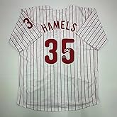 Facsimile Autographed Cole Hamels Philadelphia Pinstripe Reprint Laser Auto Baseball Jersey Size Men's XL