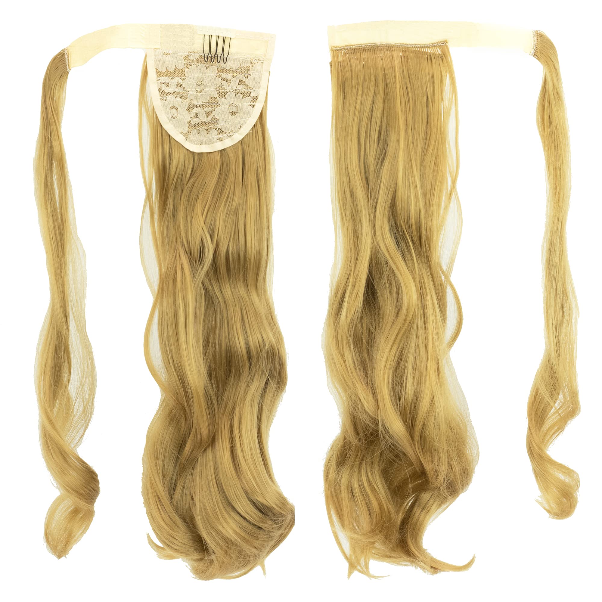 IMISSU Long Curly Wrap Around Ponytails Extension Synthetic Hair Extensions Clip in Ponytail Wavy Hairpiece (Yellow)