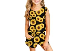 Kimoda Girls Jumpsuits Rompers Ruffle Sleeve Romper Shorts with Pockets Summer One Piece Playsuit Outfits for Girl 6-13 Years
