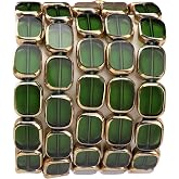 DADIFEN Glass Oval Beads Green 10x12mm 28pcs Rectangle Golden Edge Crystal Loose Beads for DIY Craft Jewelry Making