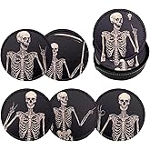 Skeleton Skull Coasters for Drinks with Holder Leather Coasters Set of 6 for Coffee Table