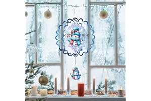 INCOK Snowman Hanging Wind Spinners Outdoor - 12 Inches Stainless Steel Wind Sculptures Outside Decorations Christmas Wind Chime Art Ornaments for Garden Yard Balcony Decor Winter Xmas Gift