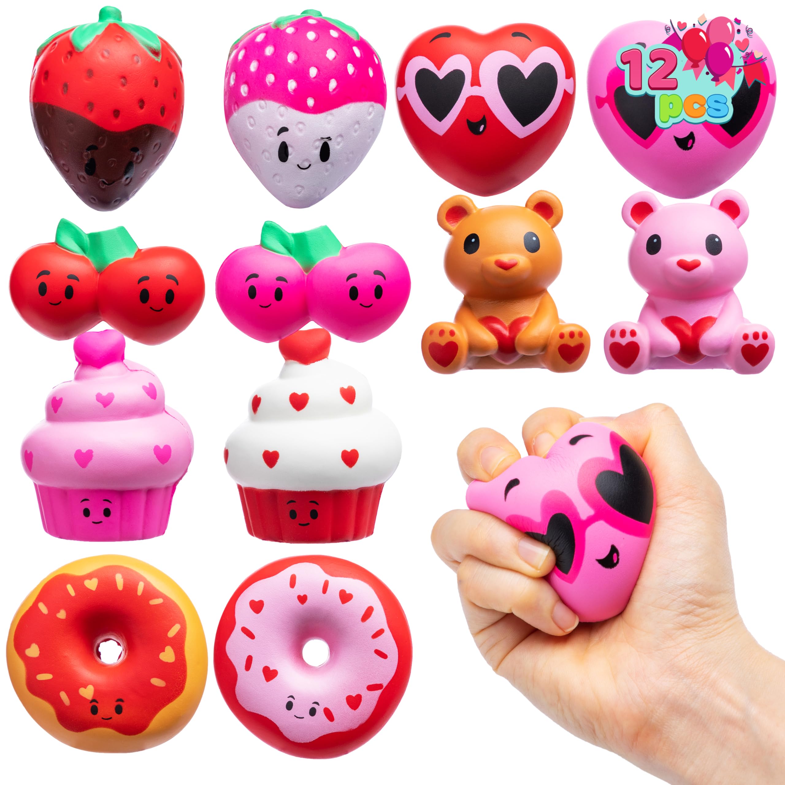 JOYIN 12 Pcs Valentine's Day Slow Rising Squishy Toys or Stress Relief Squeeze Toys for Valentine Gift, Kids Adults Decorative Props Party Favor