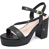 DADAWEN Platform Heels for Women High Block Chunky Open Toe Ankle Strap Heeled Sandals Wedding Party Evening Prom Dance Dress Pump Sandals Shoes