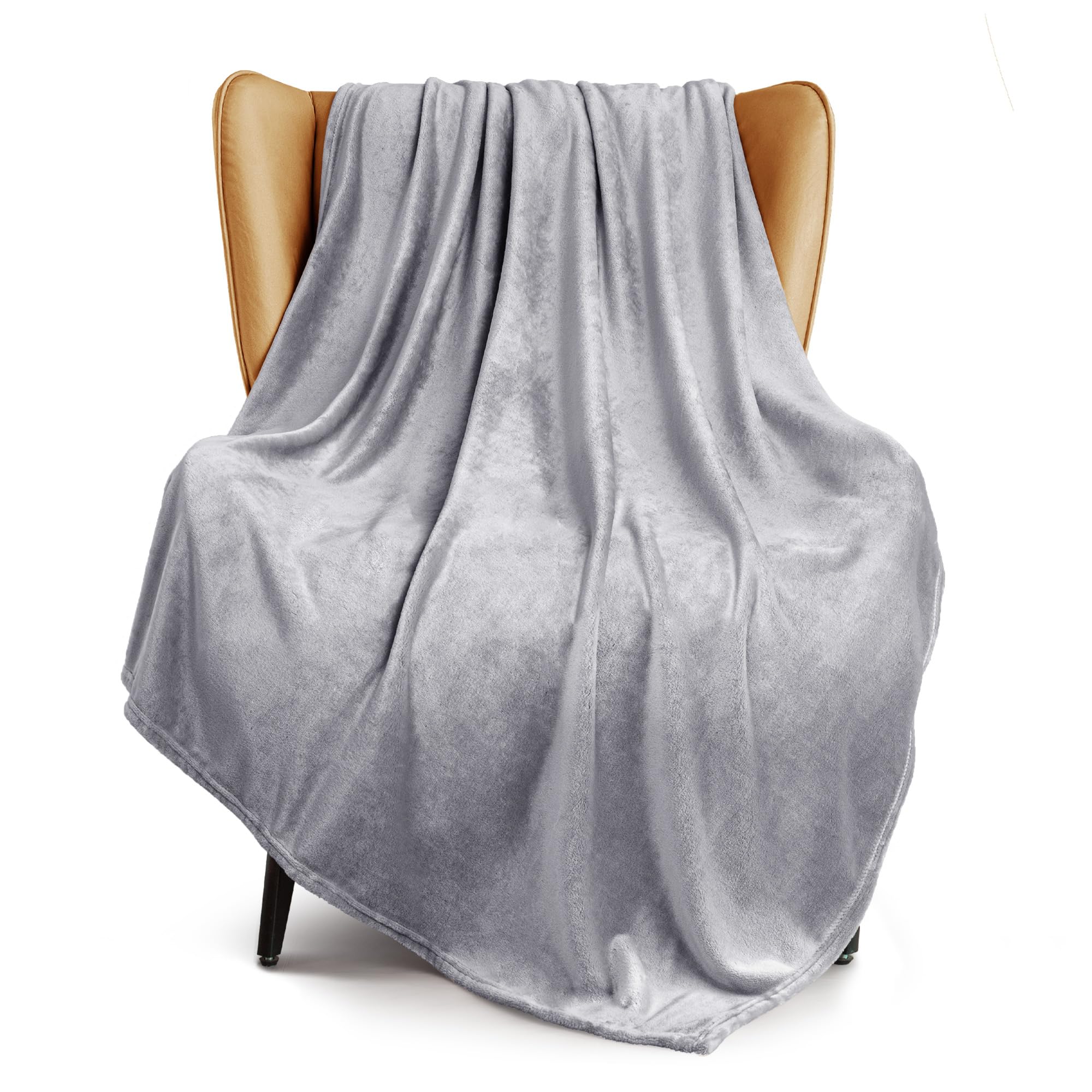 Exclusivo Mezcla Extra Large Fleece Throw Blanket for Couch, Sofa, 300GSM Super Soft and Warm Blankets, Light Grey Throw All Season Use, Cozy, Plush, Lightweight, 127x178 CM