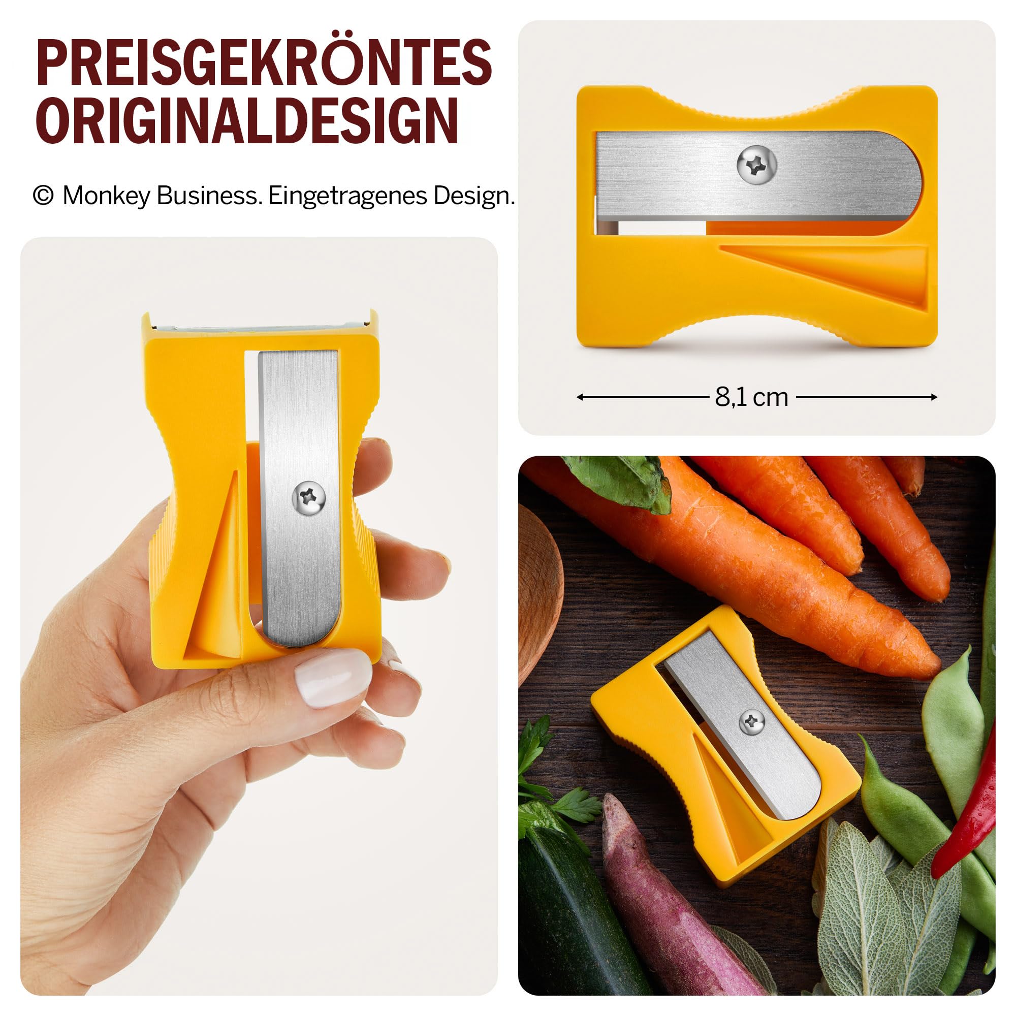 Karoto Karottenschärfer | Gemüseschäler | Gemüseschäler & Gurkenschäler | Fun Kitchen Gadgets | aus einer Reihe von einzigartigen Schälern für die Küche | Fun Kitchen Stuff | by Monkey Business (gelb) 4