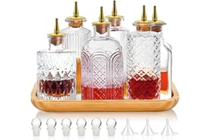 LINALL Bitters Bottle Set of 6 - Glass Vintage Bottles with Tray Decorative Bottles with Dash Top and Bottle Stopper Dasher B