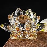 Sparkle Crystal Lotus Flower - 4'' Hue Reflection Clear Crystal Lotus for Feng Shui Home Decor Sun Catcher Ornaments or Paper Weight with Gift Box (100MM) Transparent Golden