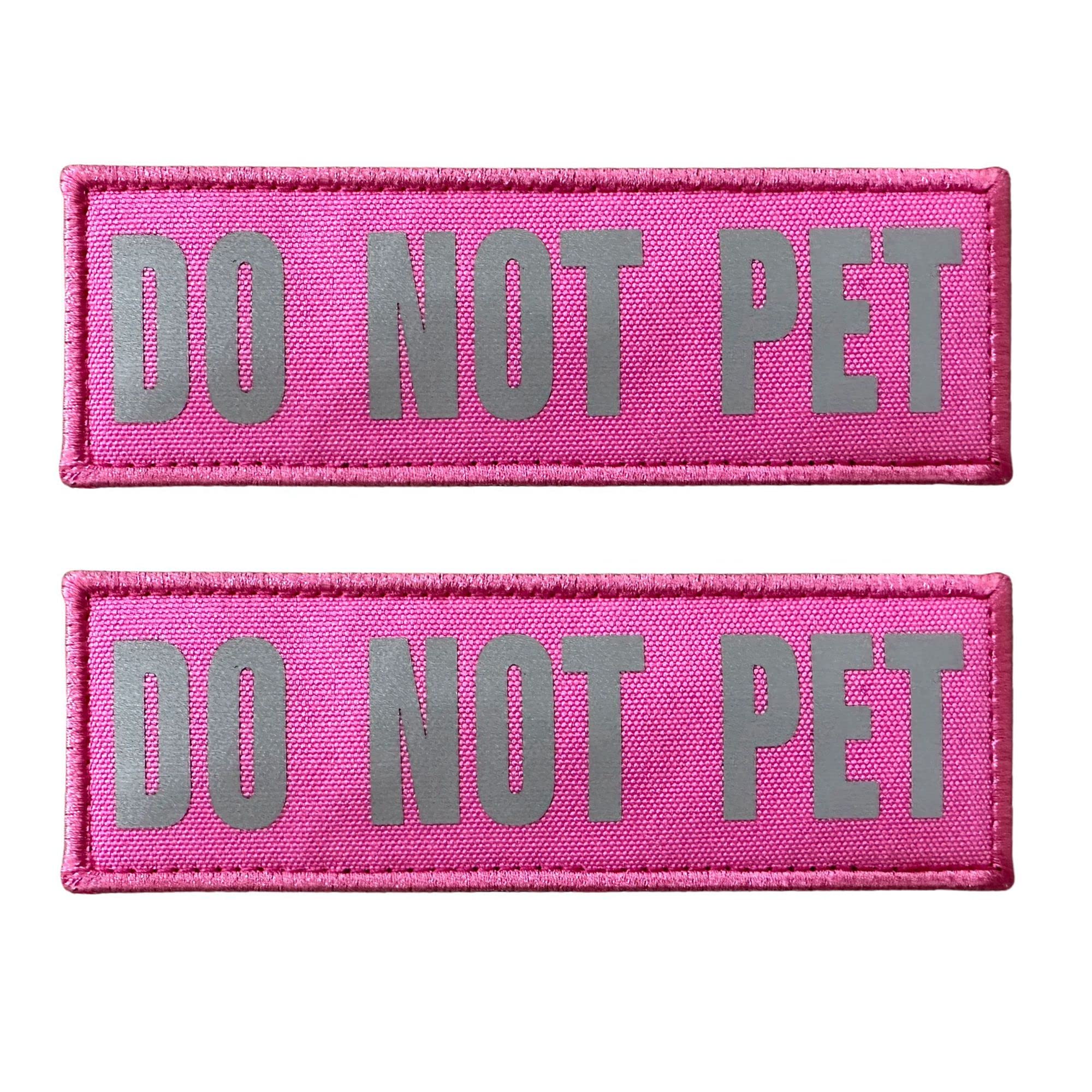 Photo 1 of JUJUPUPS Pink Reflective Dog Patches 2 Pack Service Dog ?in Training? DO NOT PET, Tags with Hook and Loop Patches for Vests and Harnesses (Pink-DO NOT PET, 5x1.5 inch)