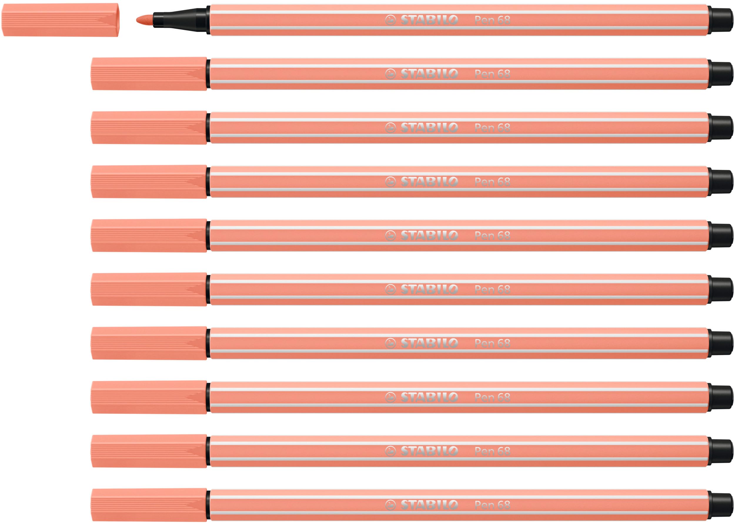 STABILO Pen 68 - Premium Fibre-Tip Pen - Pack of 10 - Apricot